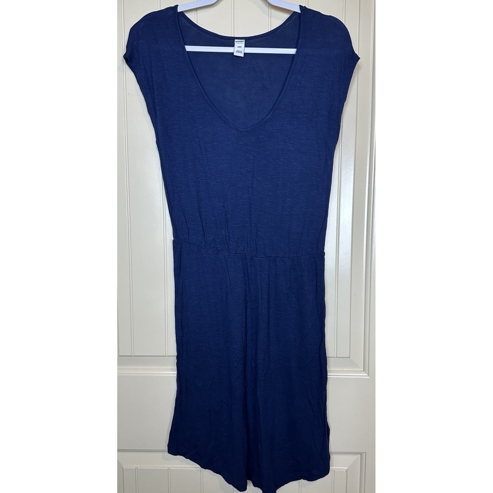 Old Navy blueβ knit sleeveless rayon dress elastic waist beach casual sz S GUC